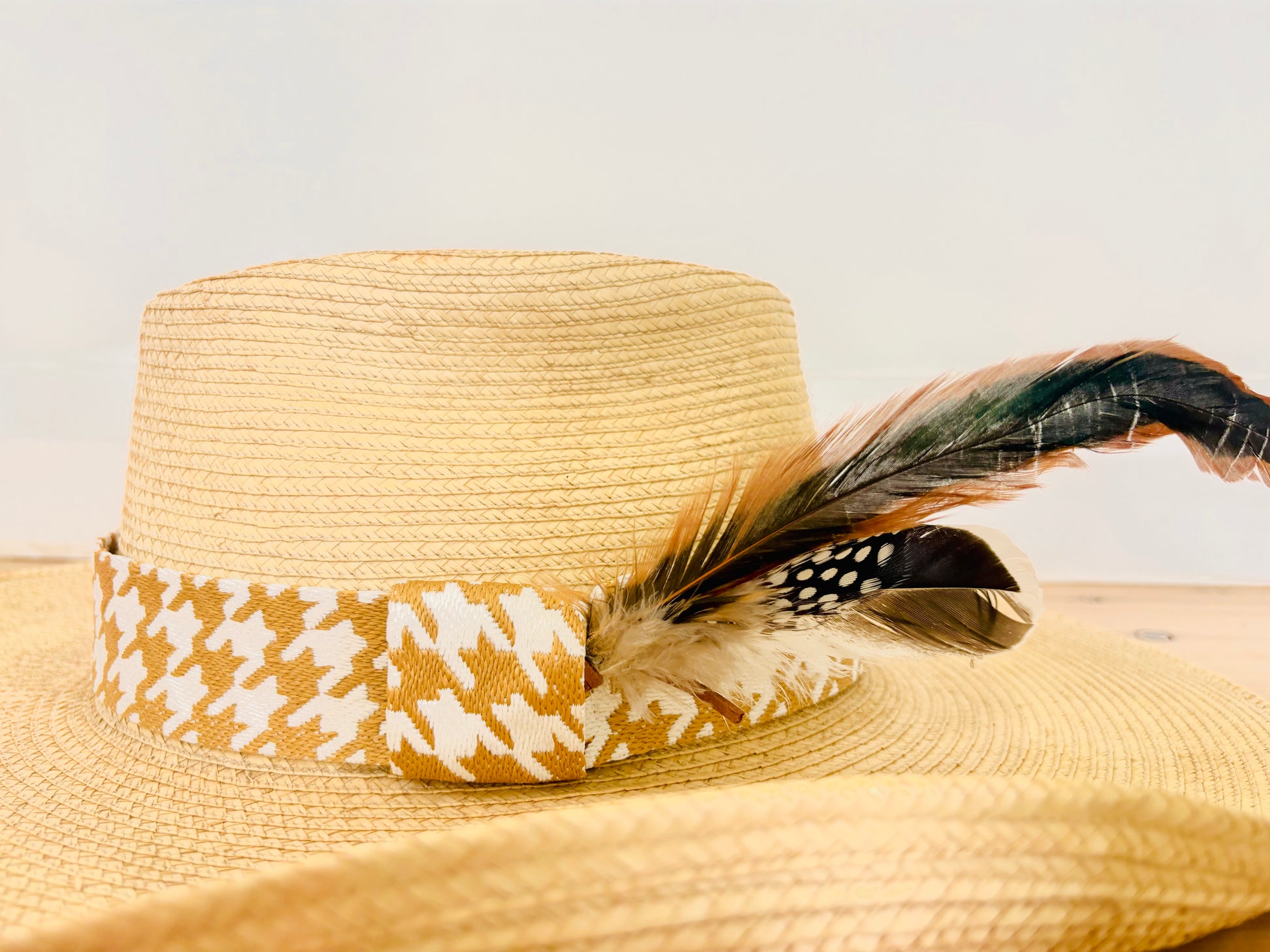 Khaki Houndstooth Hatband - Hattie Lapel