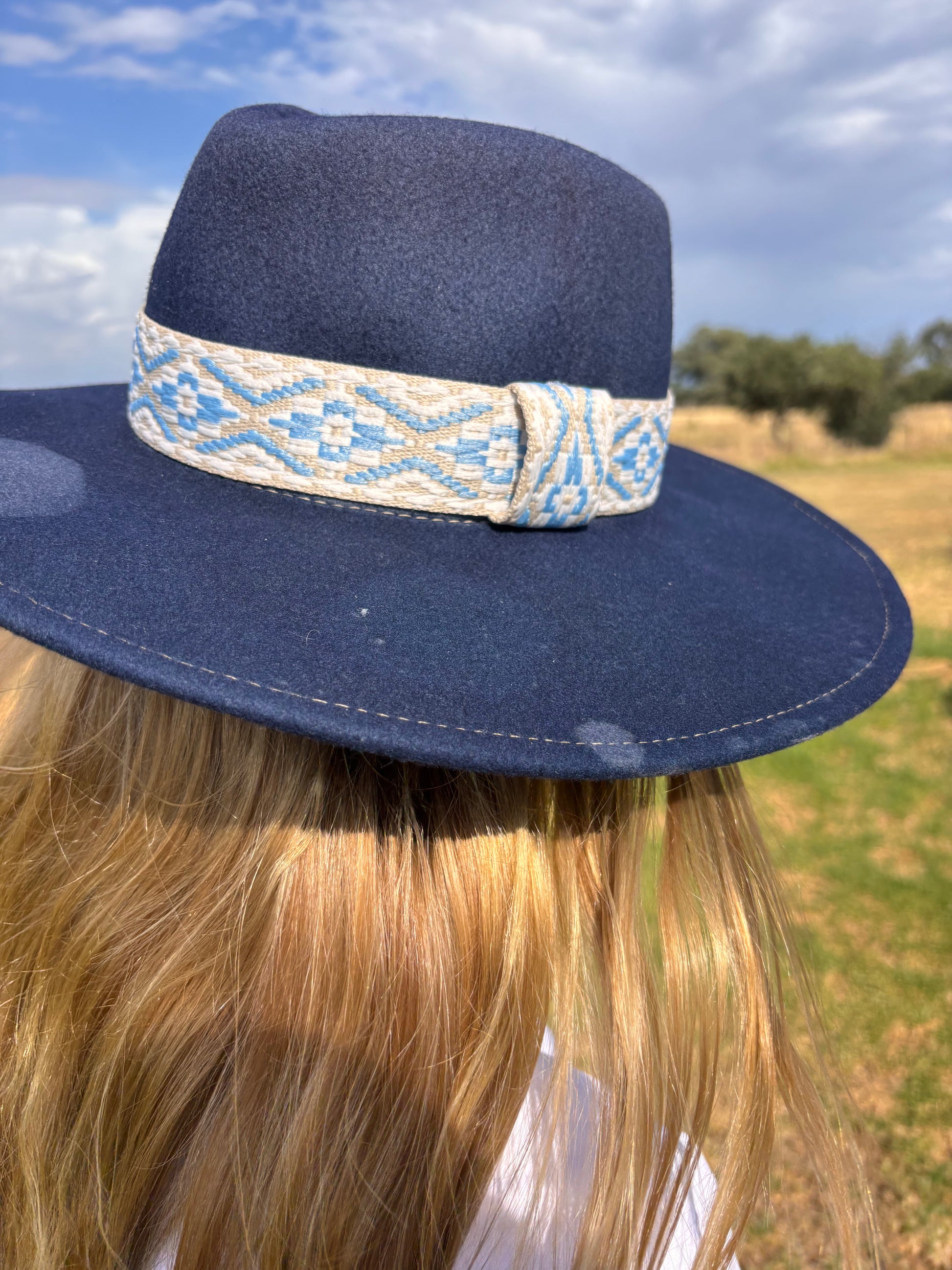 Light Blue Beige Bohemian Hatband - Hattie Lapel