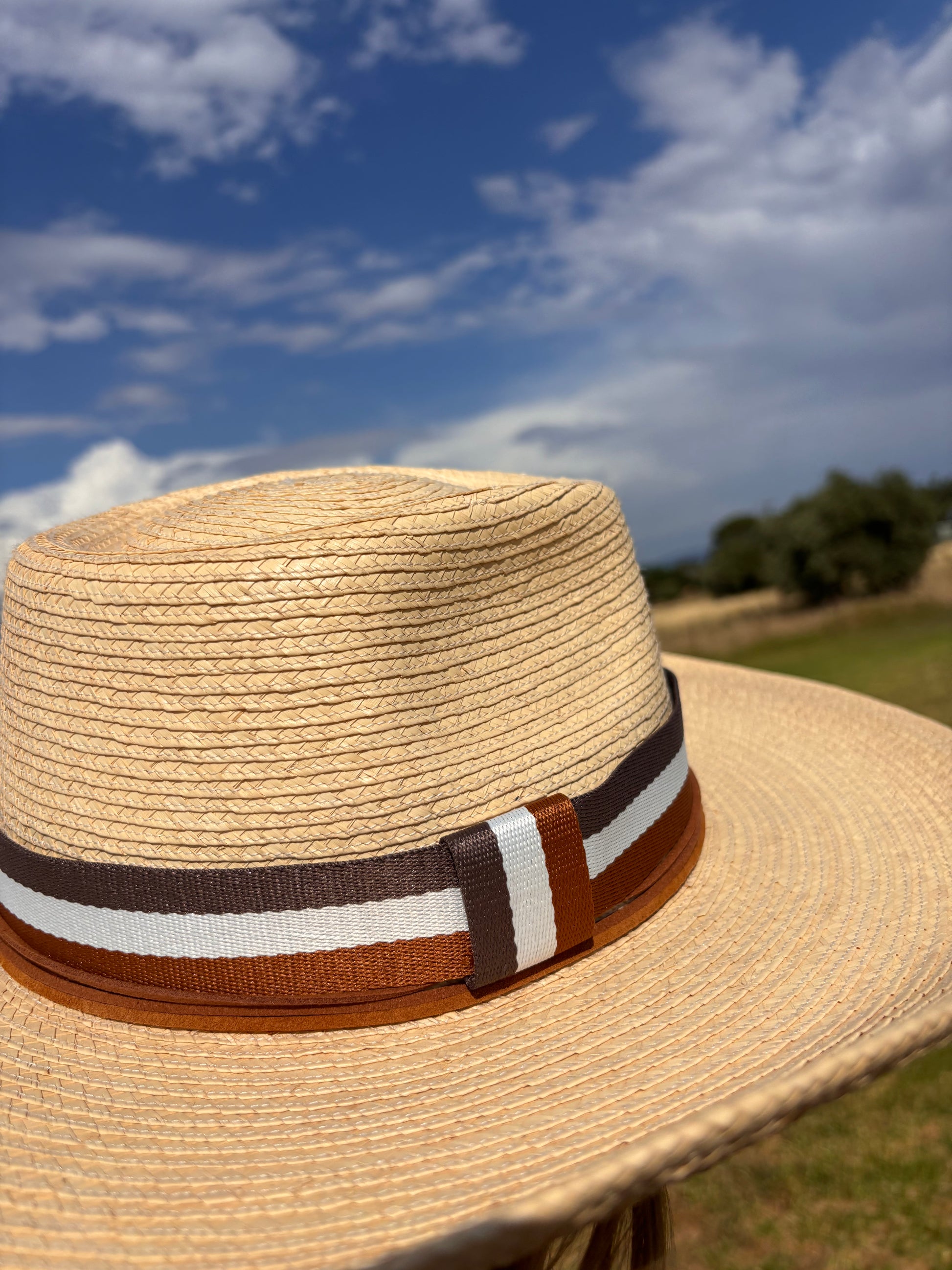 Brown Khaki White Stripe Hatband - Hattie Lapel