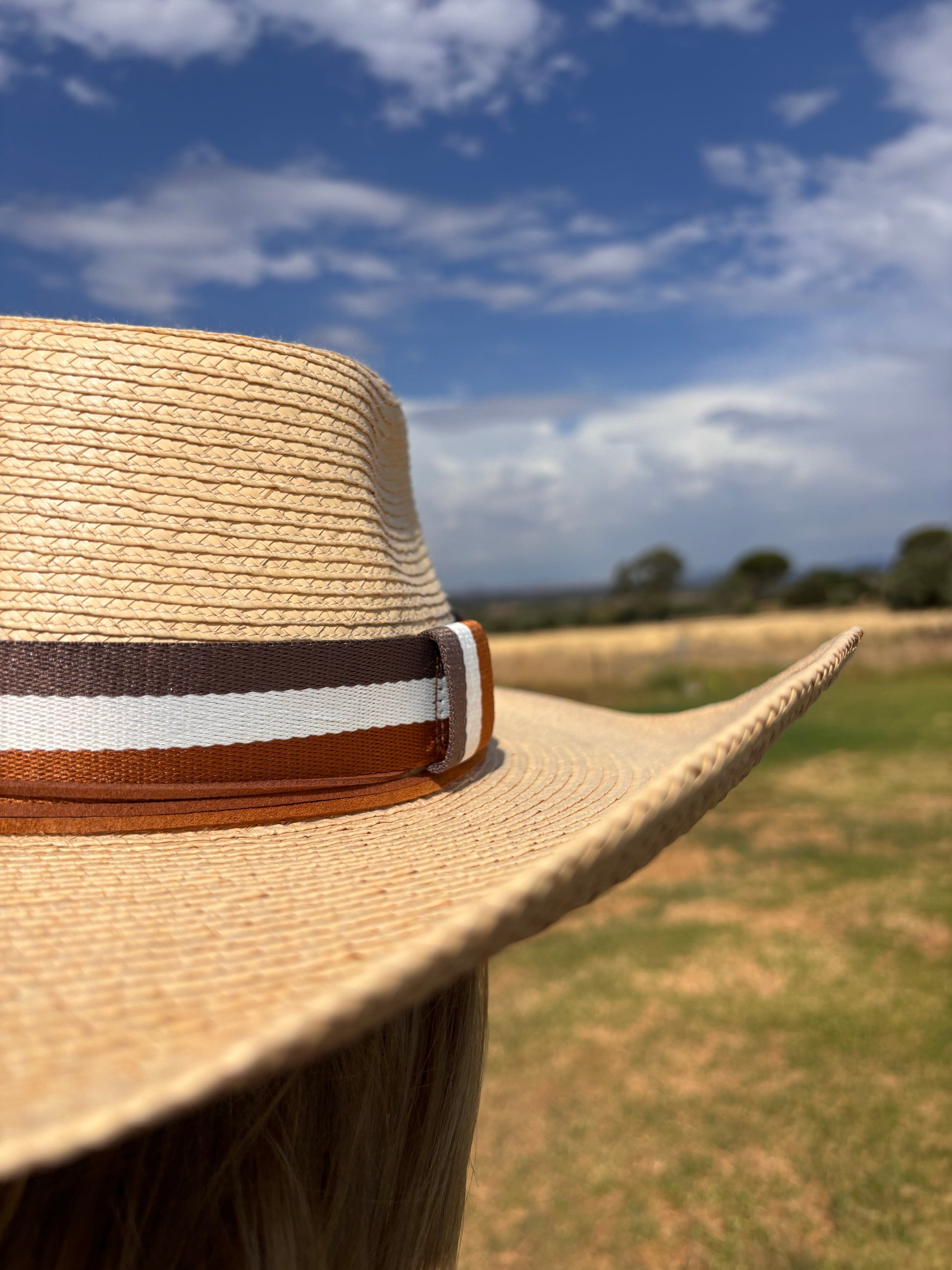 Brown Khaki White Stripe Hatband - Hattie Lapel