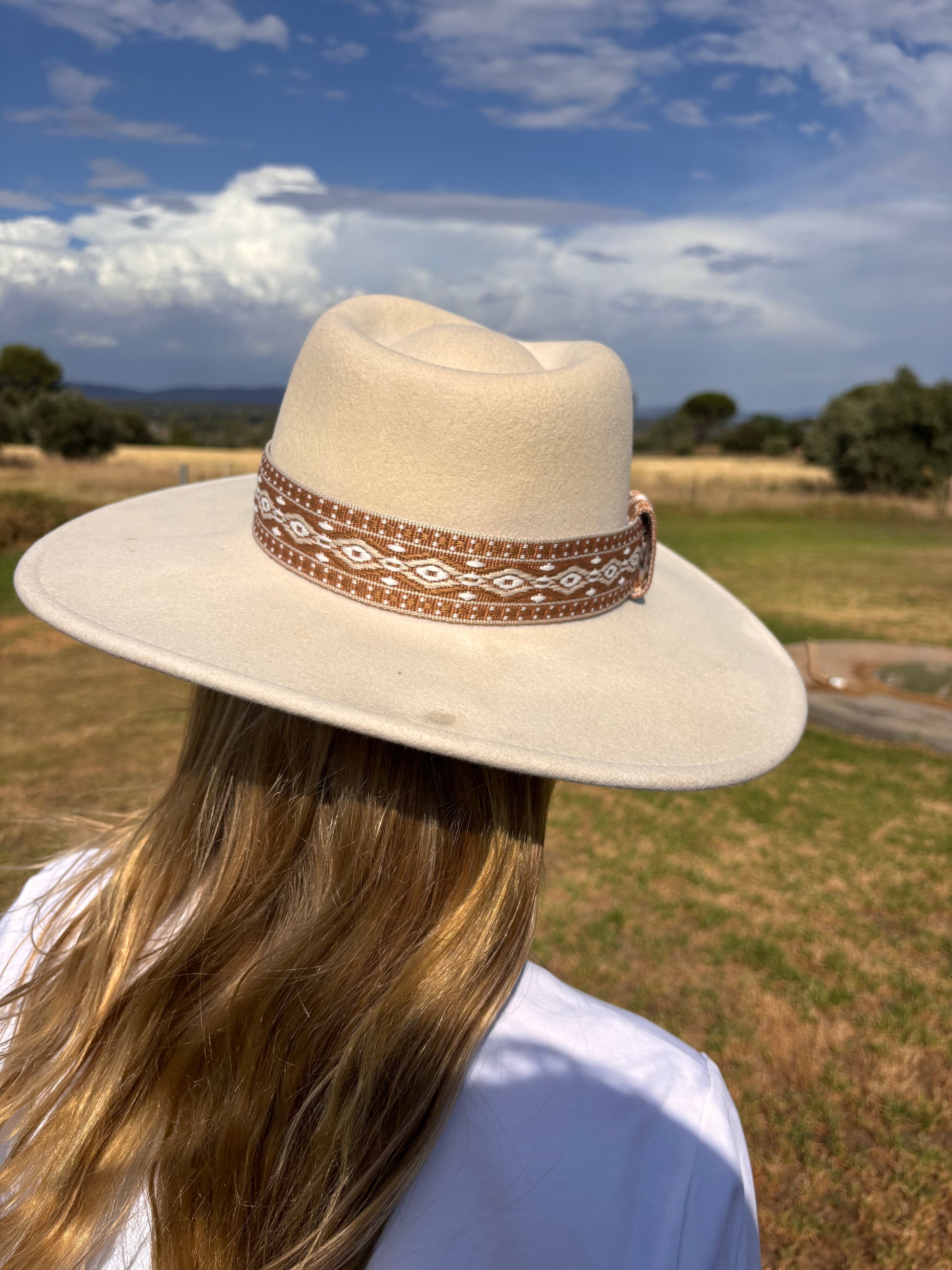 Tan White Bohemian Hatband - Hattie Lapel