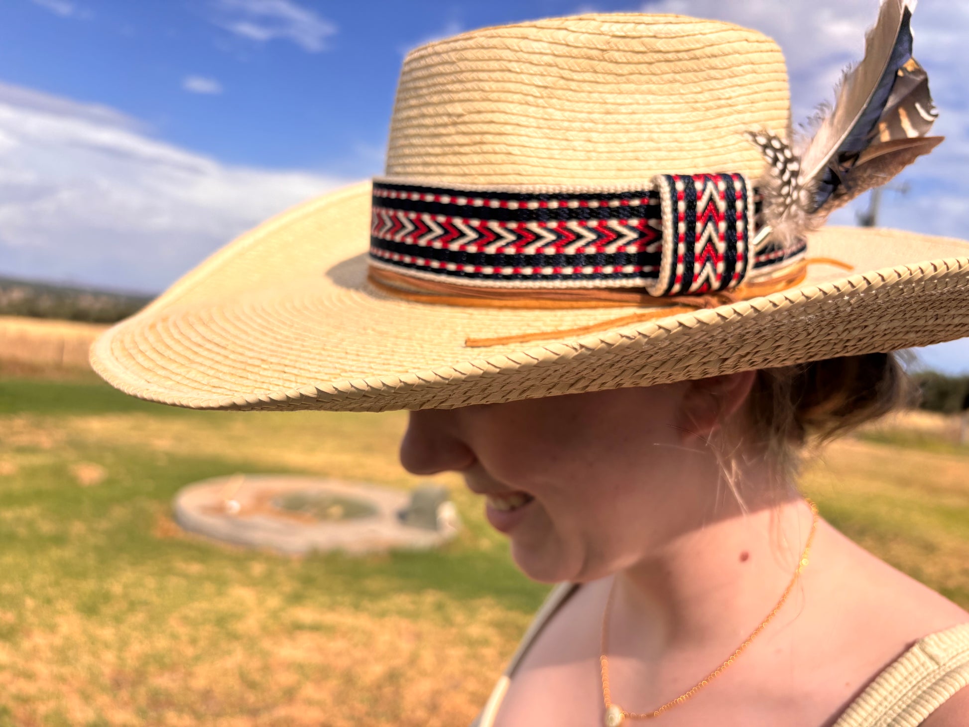 Bohemian Red White Navy Hatband - Hattie Lapel