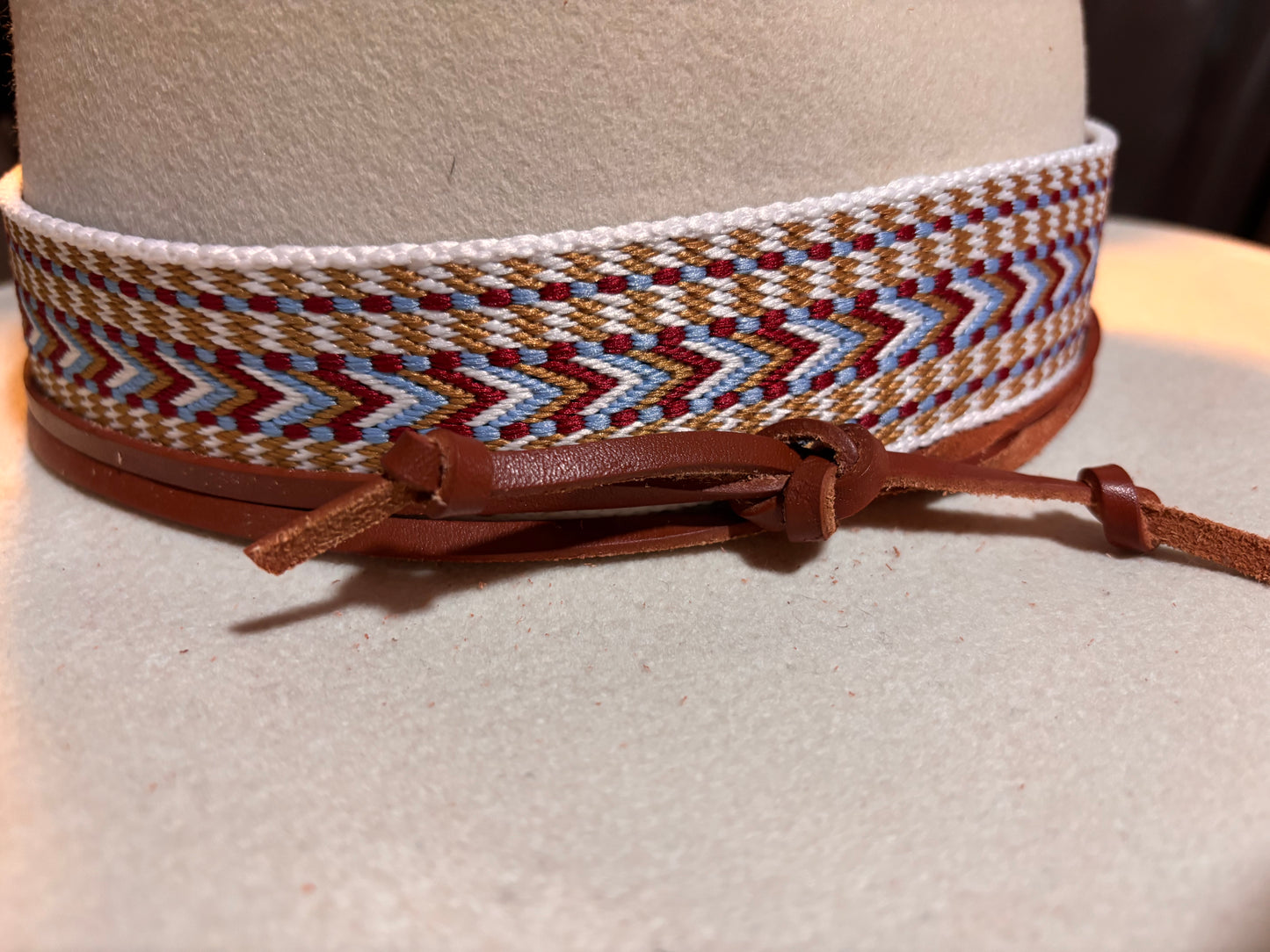 Bohemian Red Light Blue Beige Hatband - Hattie Lapel
