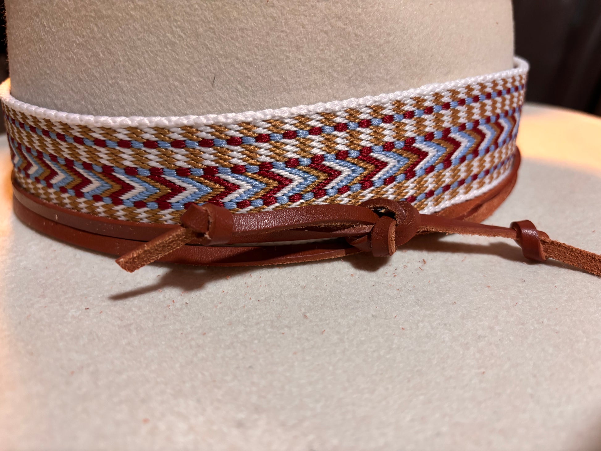 Bohemian Red Light Blue Beige Hatband - Hattie Lapel