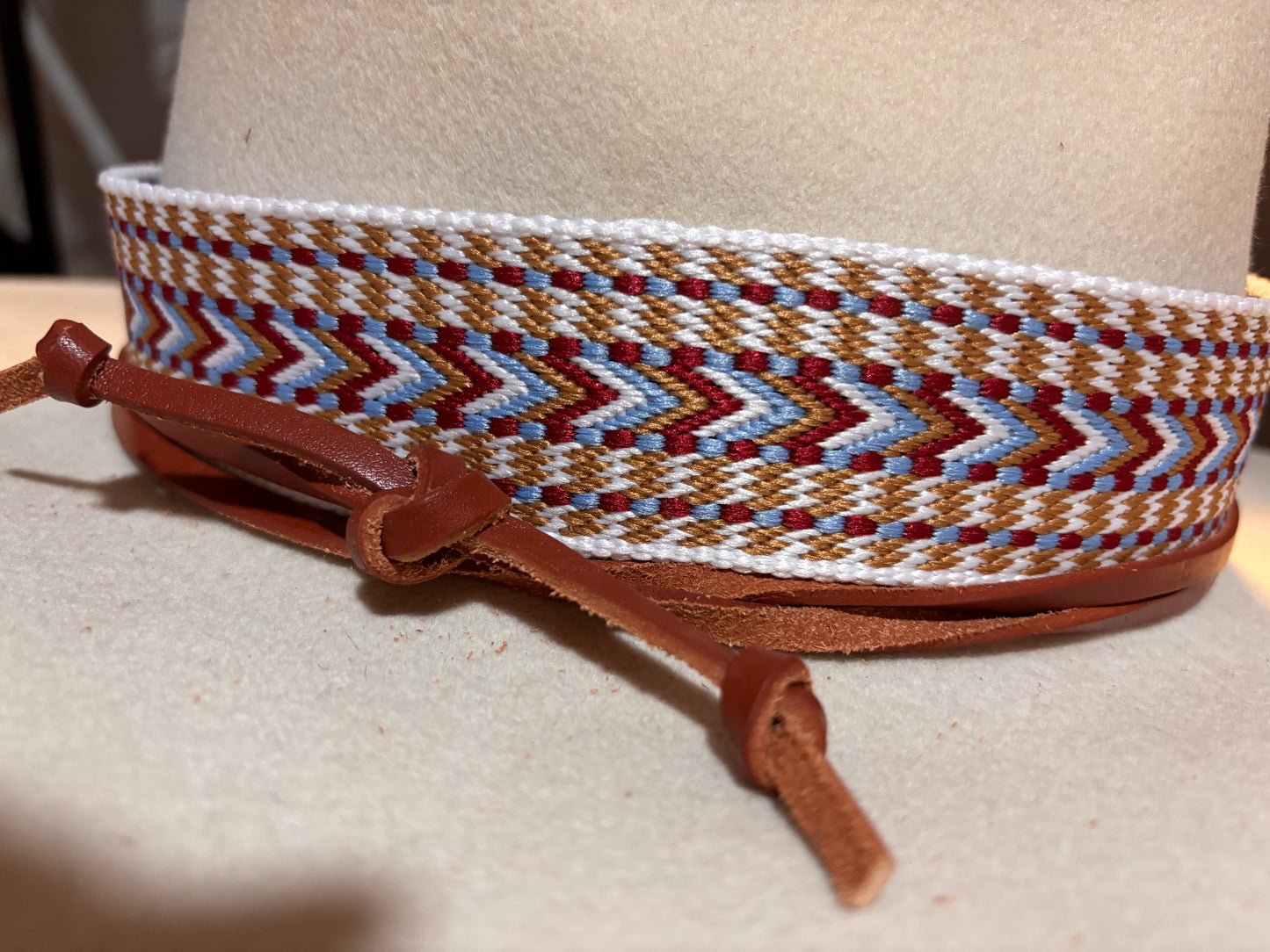 Bohemian Red Light Blue Beige Hatband - Hattie Lapel