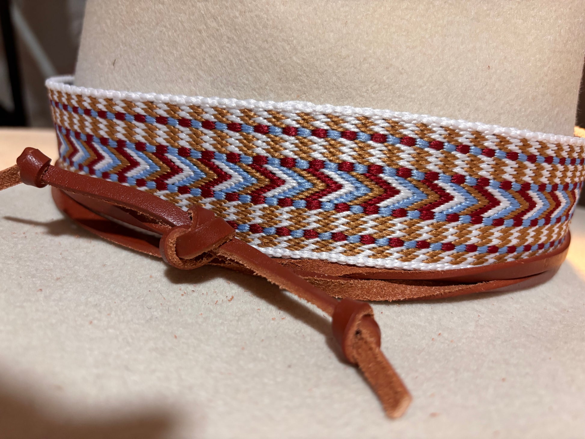 Bohemian Red Light Blue Beige Hatband - Hattie Lapel