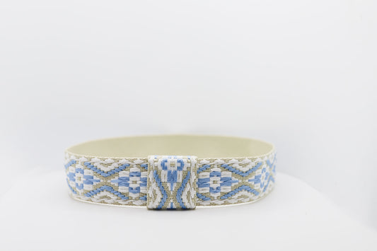 Light Blue Beige Bohemian Hatband - Hattie Lapel