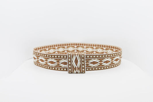 Tan White Bohemian Hatband - Hattie Lapel