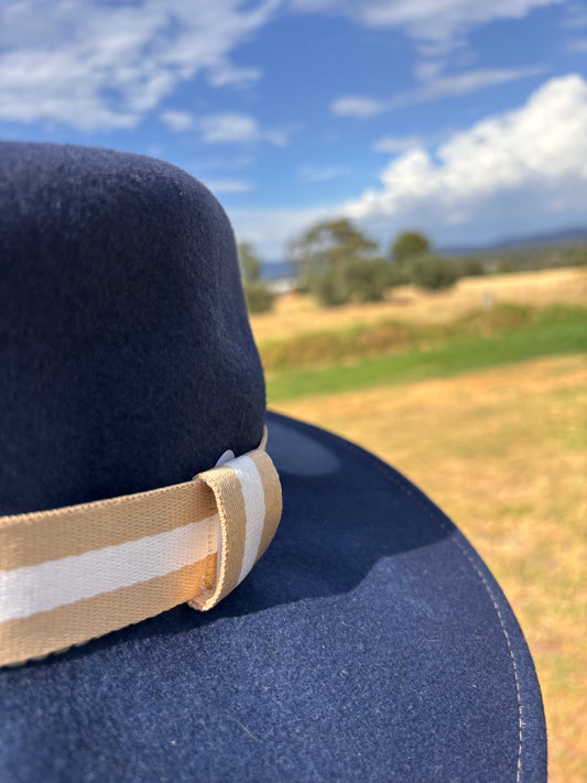 Beige White Stripe Hatband - Hattie Lapel