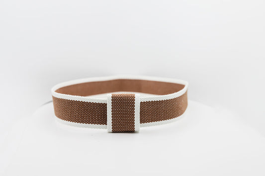 Wide Tan White Stripe Hatband - Hattie Lapel